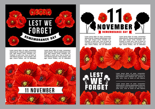 Poppy Day Lest We Forget poster of Remembrance Day