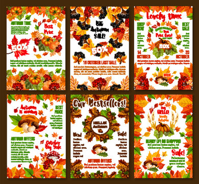 Autumn sale discount vector fall shop posters set