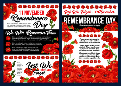 Remembrance Day banner with red poppy flower