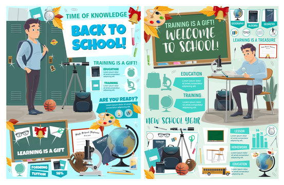 Welcome to school posters education training icons