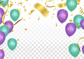 Balloon party background with colorful flying balloons,confetti glitters for event and holiday poster.Vector illustration.