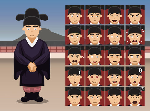 Korean Wedding Groom Cartoon Emotion faces Vector Illustration