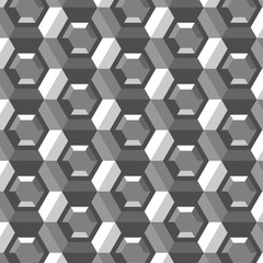 silver grey hexagons with 3d effect and reflections in a repeating pattern for creative surface designs and backgrounds. pattern swatch available at Ai. file