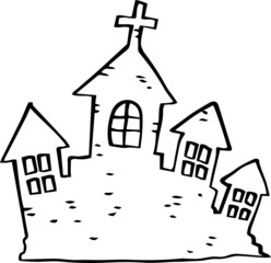 Line drawing of Halloween castle