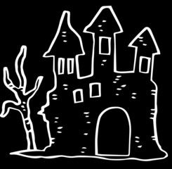 Line drawing of Halloween castle