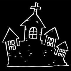 Line drawing of Halloween castle