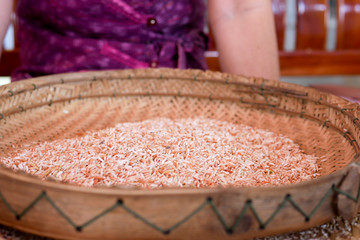 Raw Riceberry Rice in Bamboo Plate