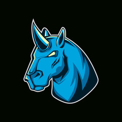 blue horse head unicorn vector illustration mascot logo