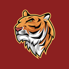 angry head tiger realistic vector illustration with red background