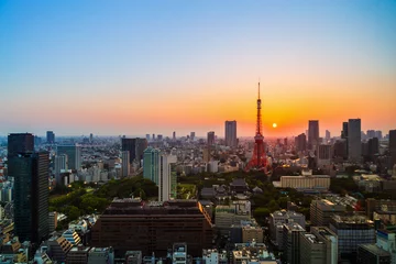Papier Peint photo autocollant Tokyo cityscape at sunset in Tokyo, Japan