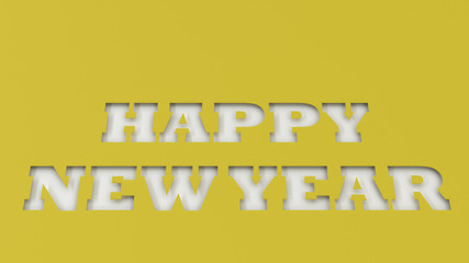 White Happy New Year words cut in yellow paper