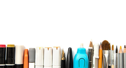 Office stationery or school supplies isolated on white background