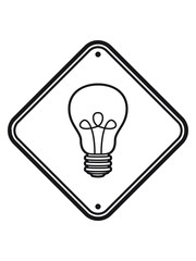 schild achtung gefahr warnung vorsicht hinweis danger glühbirne licht strom idee schlau überlegen lösung hell lampe leuchten birne clipart comic cartoon