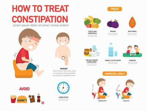 How to treat constipation infographic,vector illustration.