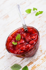 Sliced red strawberries