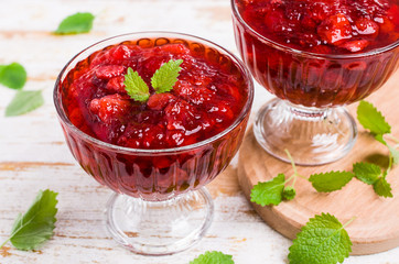 Sliced red strawberries