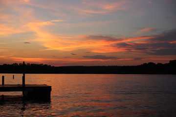Beautiful sky and lake at sunset. Lake Bowen, Inman, SC, USA 