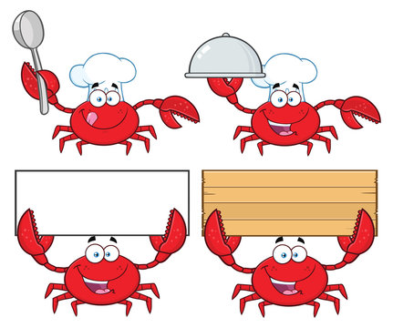 Crab Cartoon Character Set 2. Vector Collection Isolated On White Background