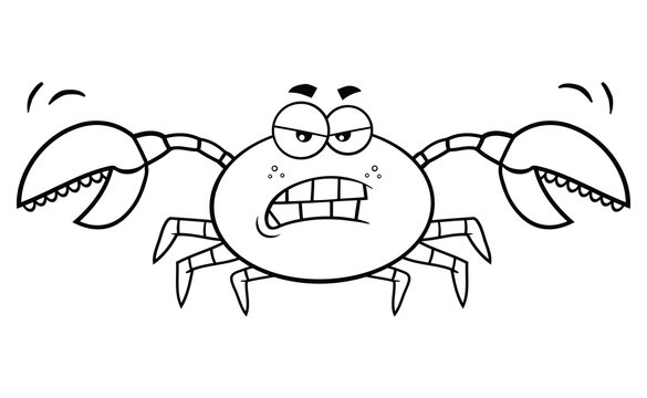 Black And White Angry Crab Cartoon Mascot Character. Illustration Isolated On White Background