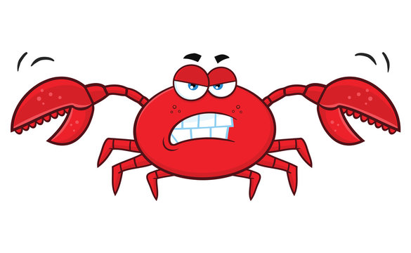 Angry Crab Cartoon Mascot Character. Illustration Isolated On White Background