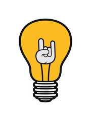 hand teufen heavy metal zeichen musik party hard rock glühbirne licht strom idee schlau überlegen lösung hell lampe leuchten birne clipart comic cartoon
