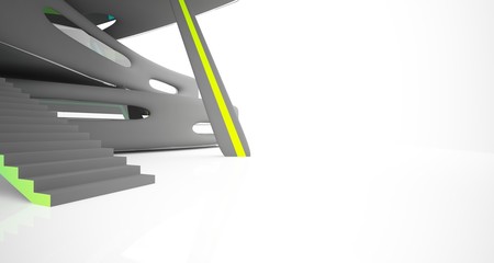 Fototapeta premium Abstract dynamic interior with black and colored gradient smooth objects. 3D illustration and rendering