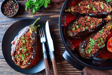 Karniyarik - Stuffed Eggplants on a plate