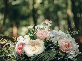 Bridal bouquet close up, bokeh background