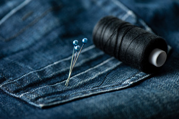 sewing indigo denim