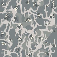 Seamless gray camouflage pattern background. Classic army clothing style. Forest masking camo. Military texture. Vector. 