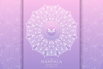 Vector Mandala template pattern on violet fancy background for card, poster, brochure, flyer, invitation etc.