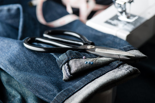 sewing indigo denim