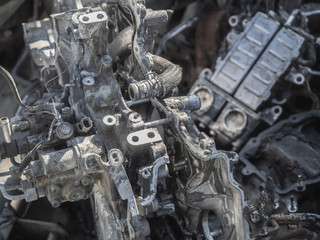 engine closeup parts, valves, bolts