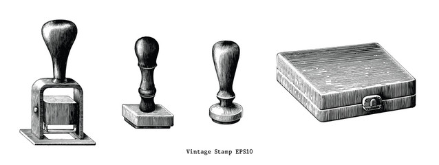 Vintage rubber stamp hand draw clip art isolated on white background - obrazy, fototapety, plakaty
