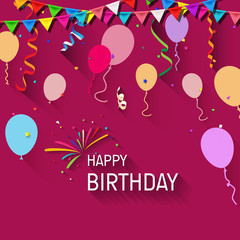 Obraz premium Happy Birthday Greeting Card with colorful balloons and confetti. Colorful balloons vector graphic. Vector Illustration of a Happy Birthday Greeting Card Design. Flat style concept.