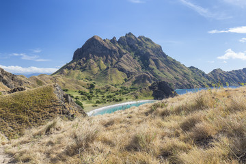 Small Beach in the distance on Pulau Padar island in the Komodo National Park.