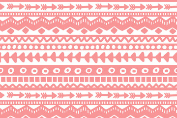 Pink and white geometric background. Ethnic hand drawn pattern