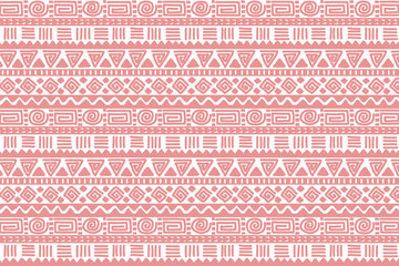 Pink and white geometric background. Ethnic hand drawn pattern