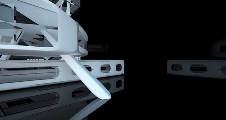 Abstract dynamic interior with black smooth objects. 3D illustration and rendering