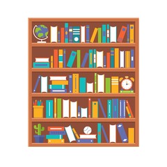 Book shelf and stationary, flat design back to school theme