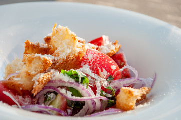 Tuscan Panzanella, traditional Italian salad with tomatoes and bread