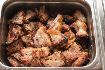 Baked meat in the bacon.