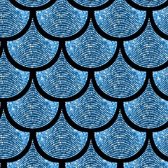 Blue fish scale  geometrical vector pattern with glitter effect © sasa