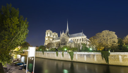 Notre Dame Cathedral in Paris city, France. Night scene