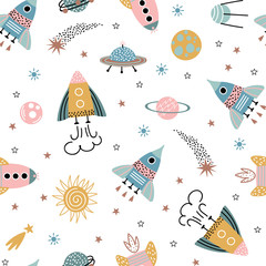 Space seamless background for babies