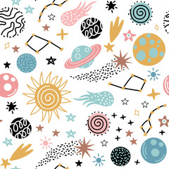 Seamless pattern with hand-drawn space