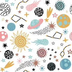 Wallpaper murals Cosmos Seamless pattern with hand-drawn space