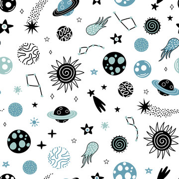 Space planets seamless pattern