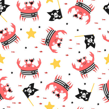Seamless pattern with pirate crabs