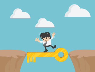 Cross the cliff with key to success illustration